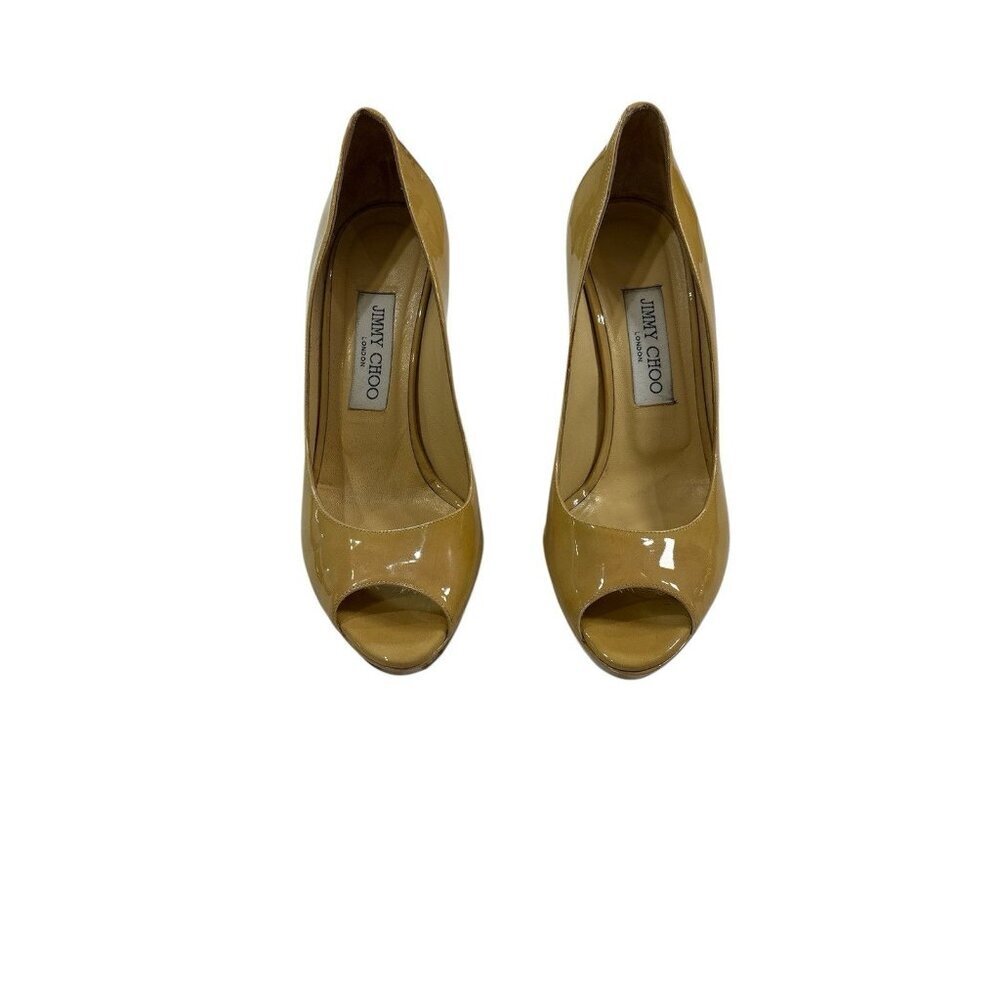 Jimmy Choo Women’s Yellow Patent Leather Peep Toe Platform Heels Size 38/ 8